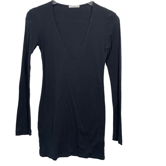 Standard James Perse Black V-Neck Supima Cotton Long Sleeve Mini Dress Size 2 - Picture 1 of 10